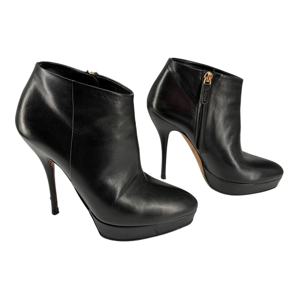 Black Nappa Platform Zip Bootie Stiletto Night Out Moto Gucci Steve EU36‎ - Picture 2 of 12